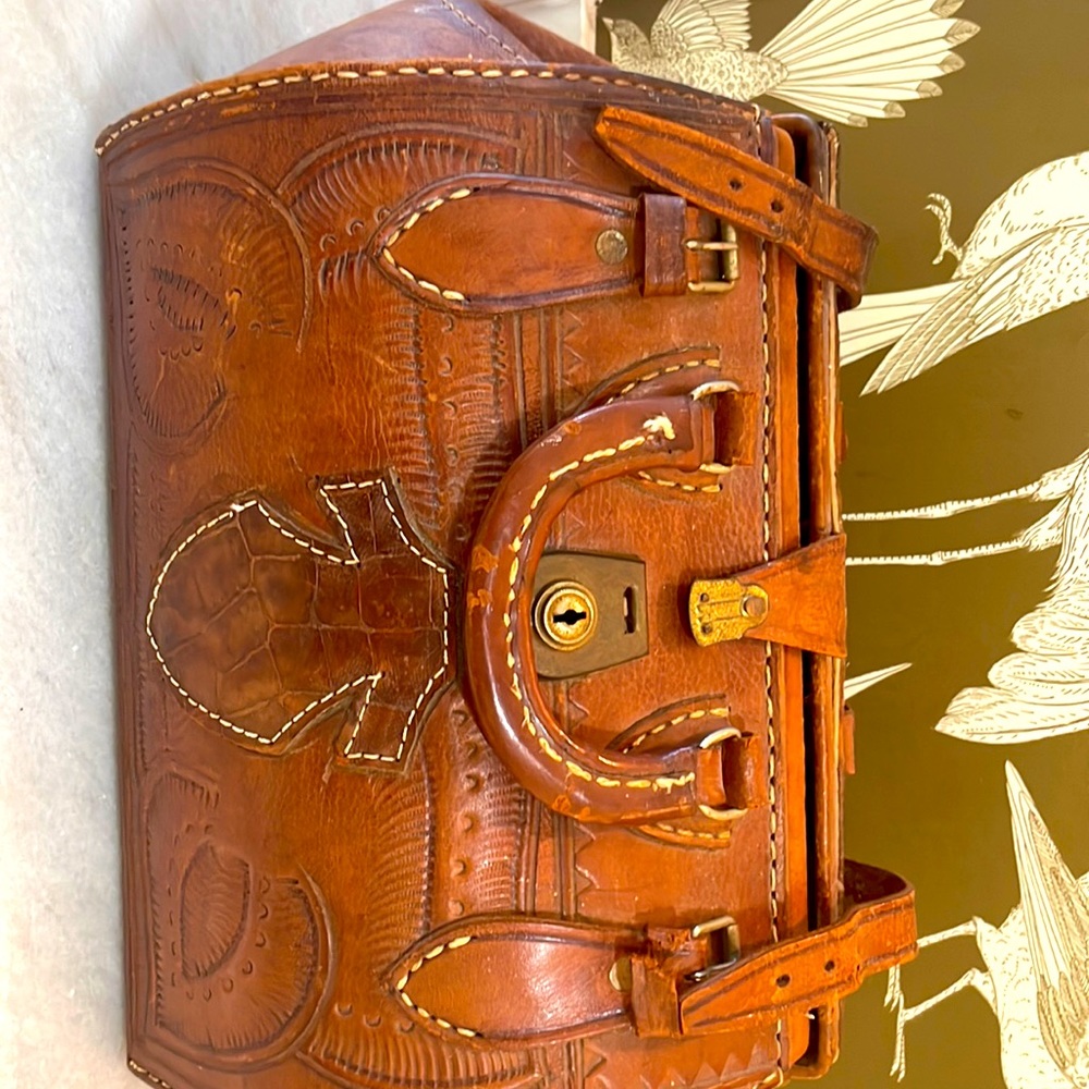 Rare Antique hand tooled leather bag